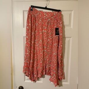 NWT I.N Studio Coral‎ Red Floral High-Low Hem Skirt Plus Size 2X Boho Tropical